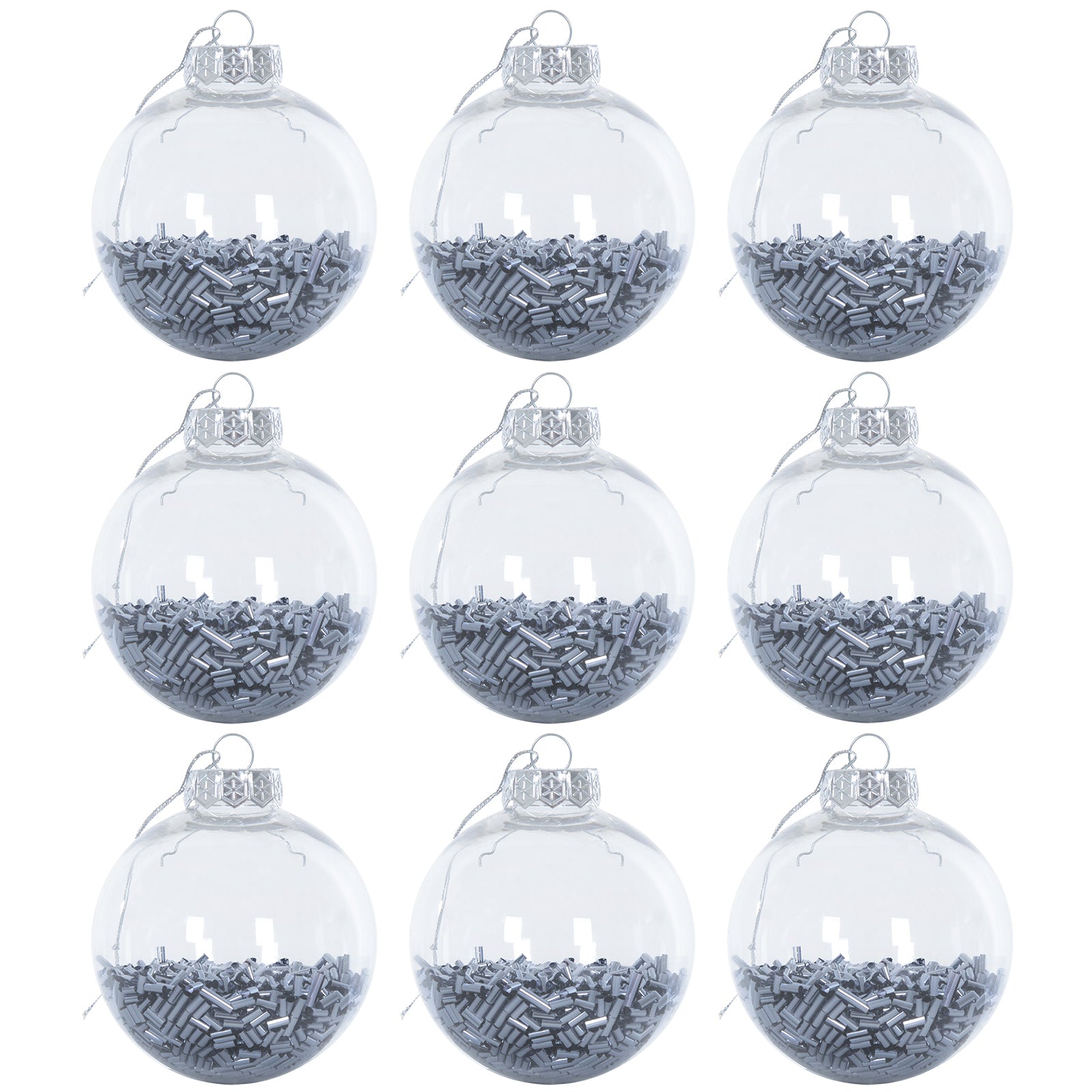 Mr Crimbo 9 x 8cm Foil Filled Shaker Christmas Tree Baubles - MrCrimbo.co.uk -XS6467 - Graphite -Baubles